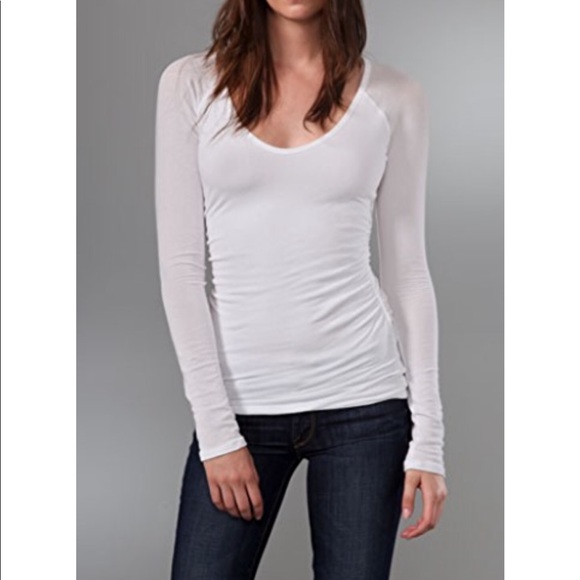 white ruched long sleeve top